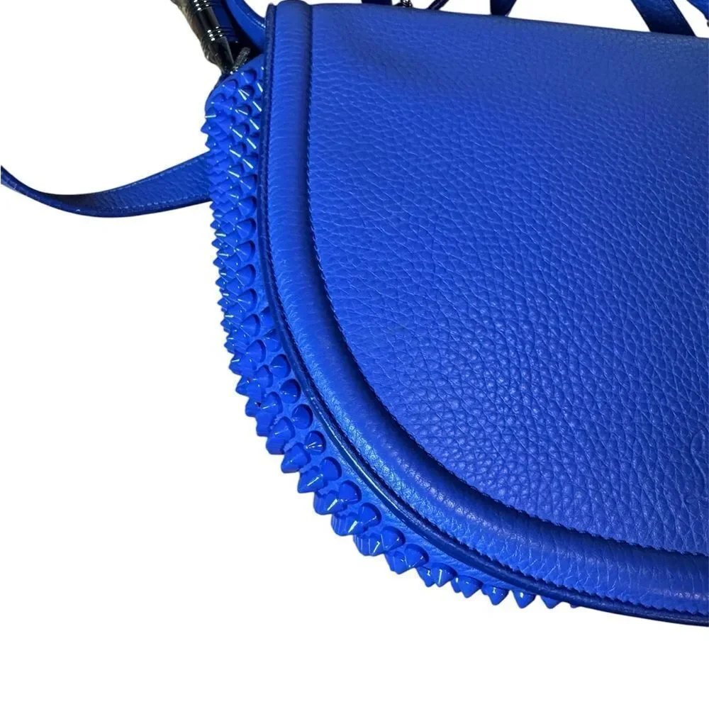 CHRISTIAN LOUBOUTIN Blue Leather Panettone Spiked Messenger Crossbody Bag